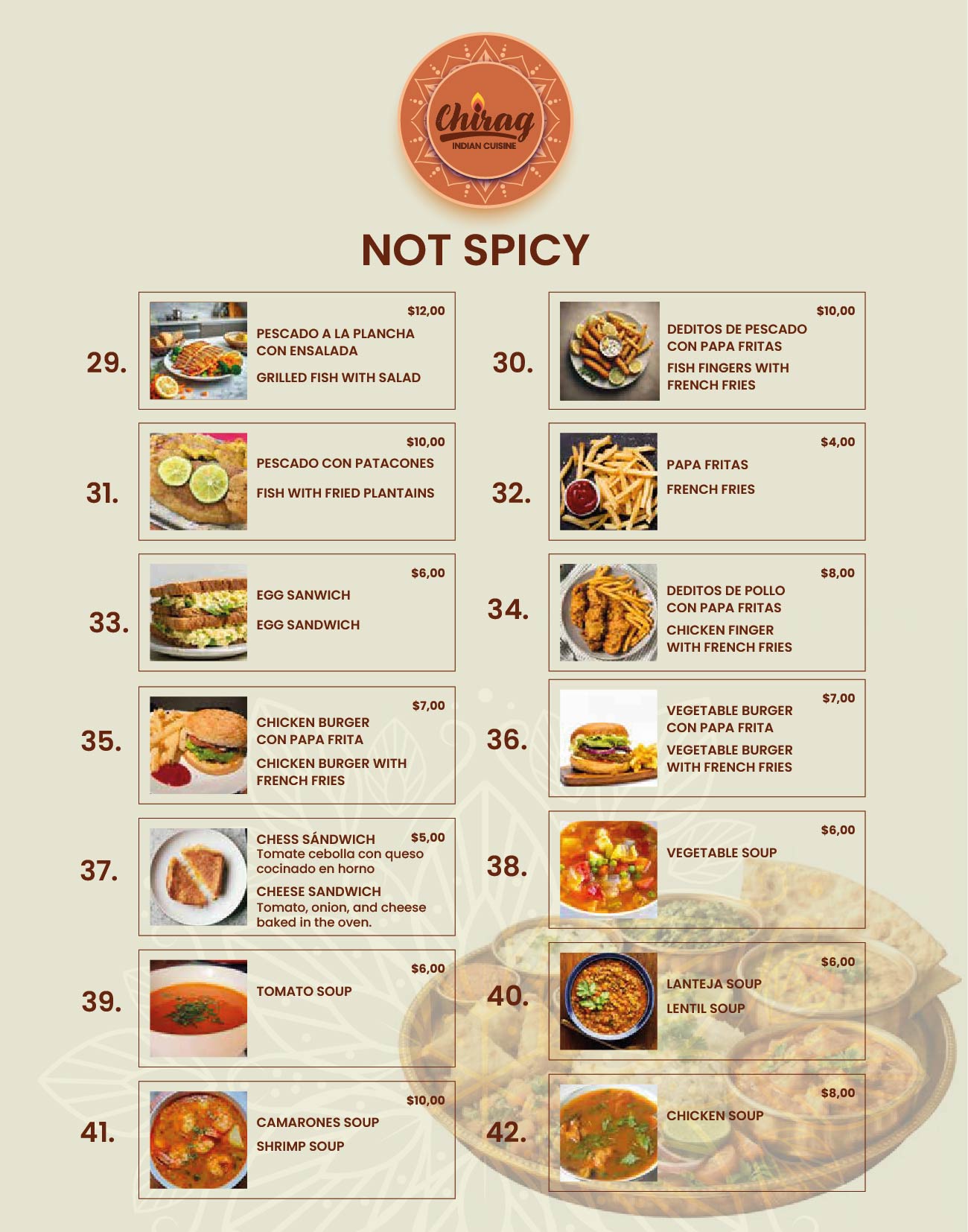 Hoja de Menú 05 - NOT SPICY